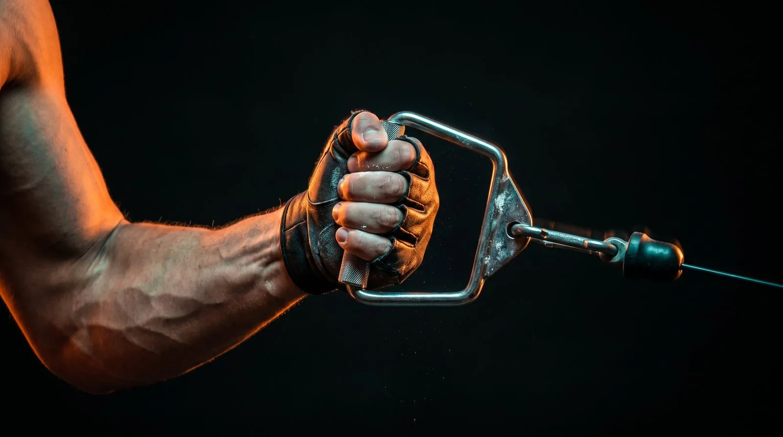 Hand am Griff eines Seilzuggeräts während einer Zugbewegung