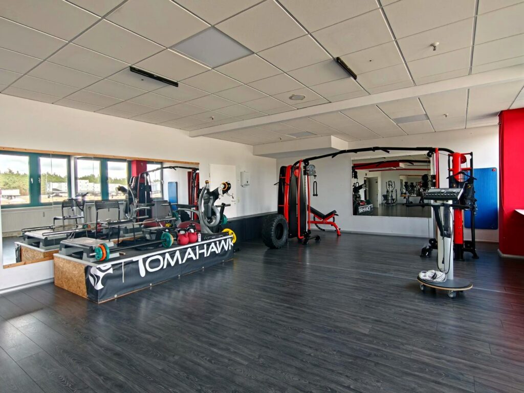 Studio mit Spiegelwand, Functional-Trainer und Kleingeräten für EMS-Training und Kurse